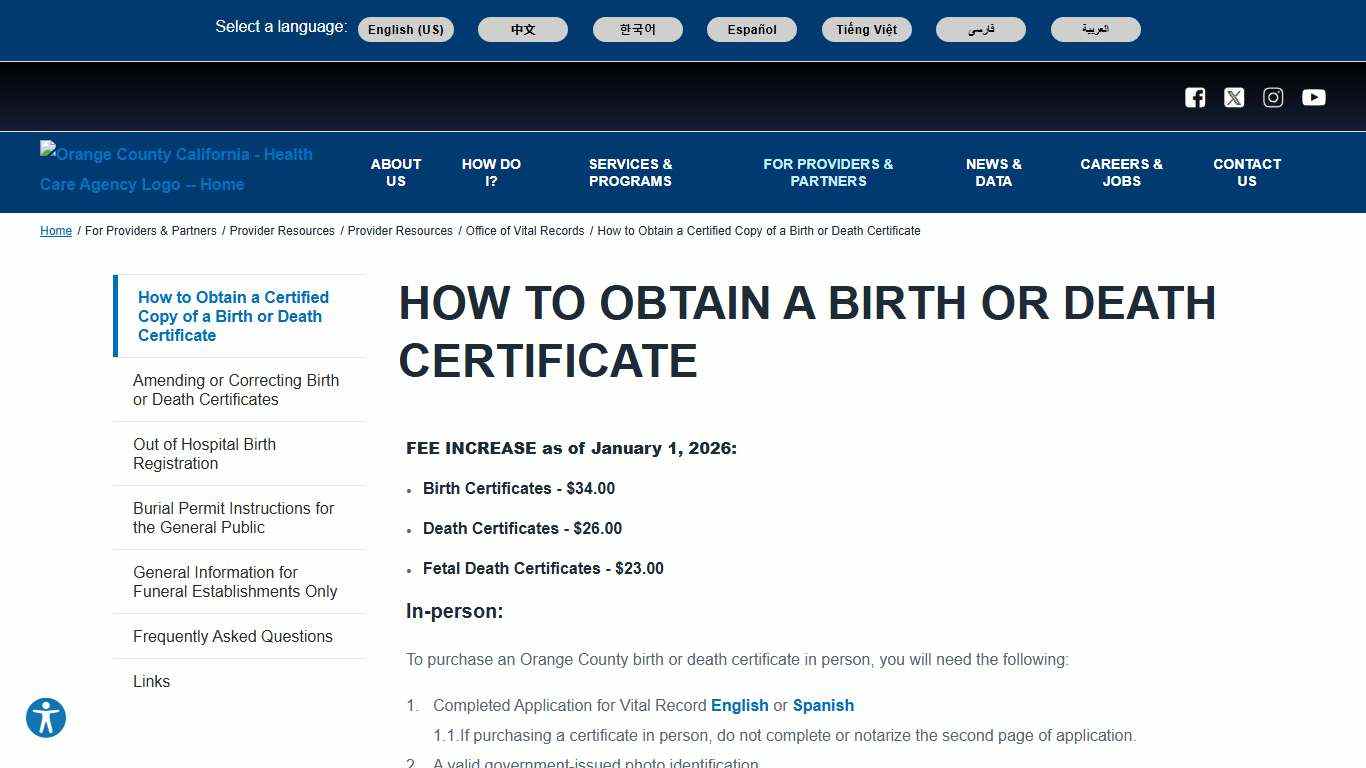 How to Obtain a Birth or Death Certificate Orange County California - Health Care Agency