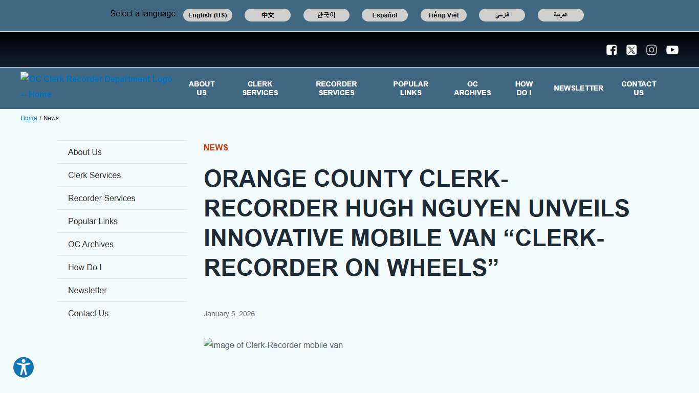 Orange County Clerk-Recorder Hugh Nguyen Unveils Innovative Mobile Van “Clerk-Recorder on Wheels” OC Clerk Recorder Department