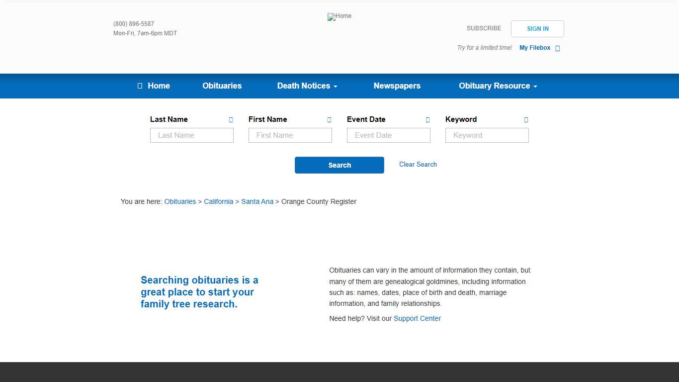 Orange County Register Obituaries (1987 – 2026) - Santa Ana, CA